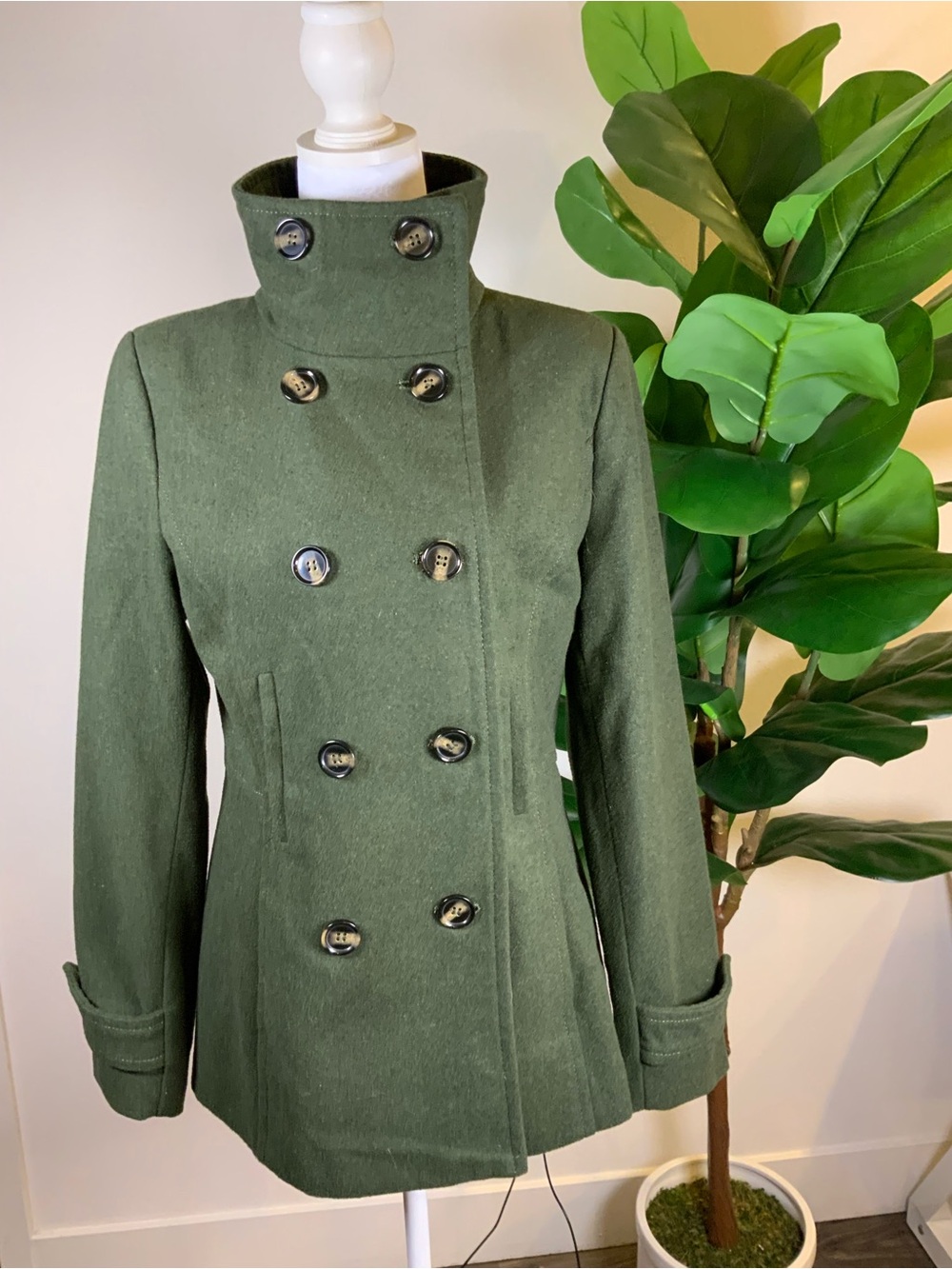 Thread & Supply Dark Olive Green Double-Breasted Peacoat